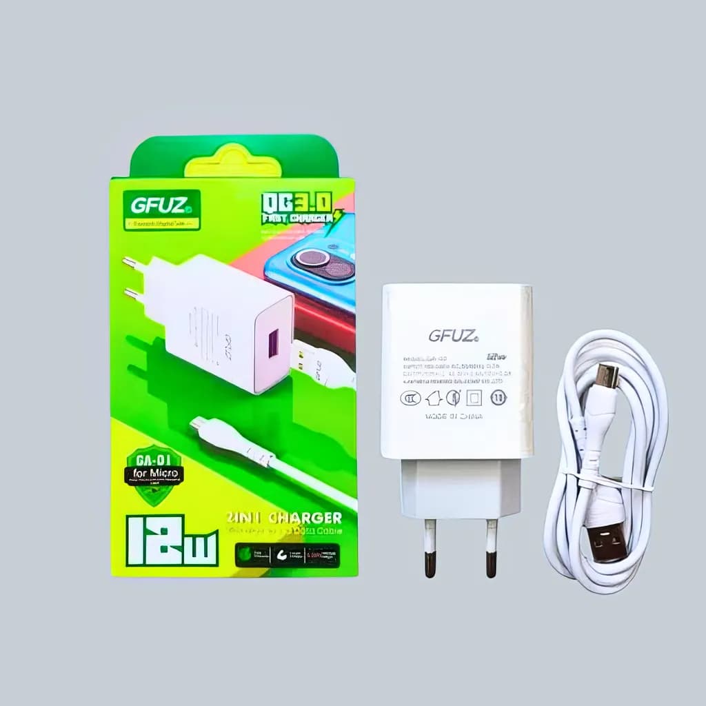 GUFZ Micro Charger 12W — GUFZ 12W fast wall charger with attached Micro-USB cable