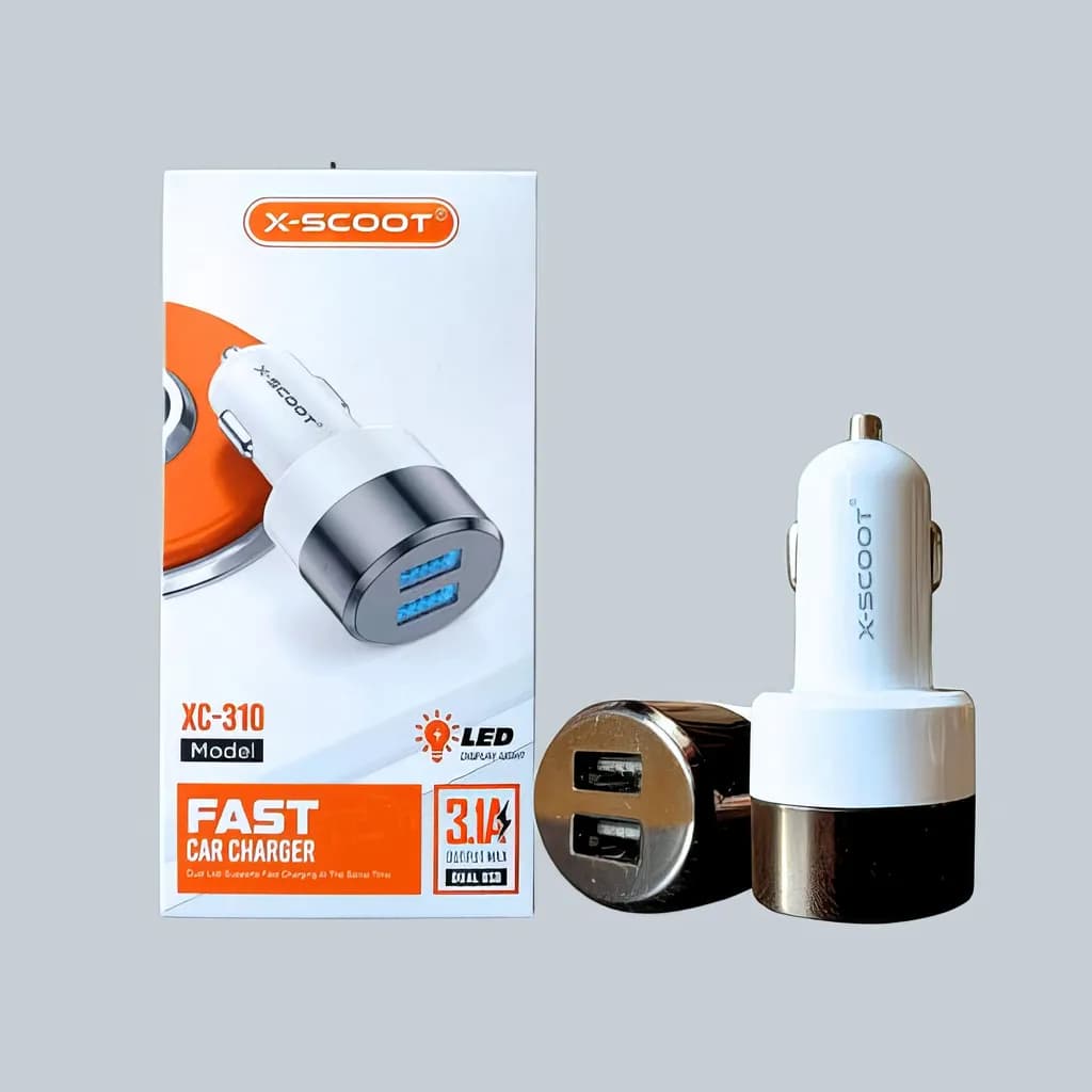 X-Scoot 3.1A Micro XC-310 Car Charger — X-Scoot XC-310 3.1A fast dual USB car charger with Micro cable